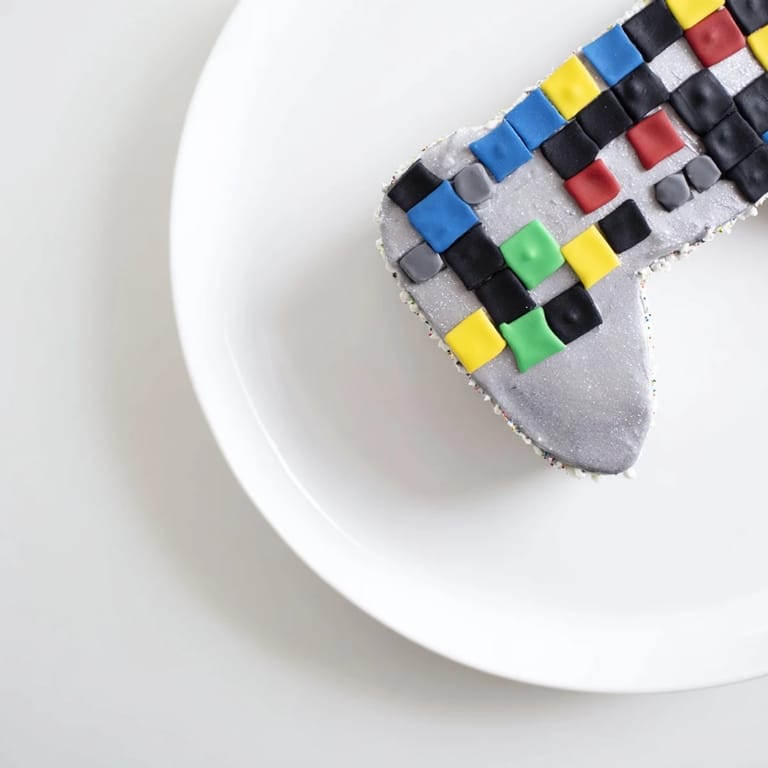Vibrant fondant details on the video game controller cake promise a fun, delicious dessert.
