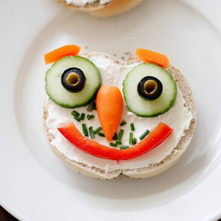 Delicious Snowman mini bagel sandwiches, decorated with cucumber scarves, perfect for kids.