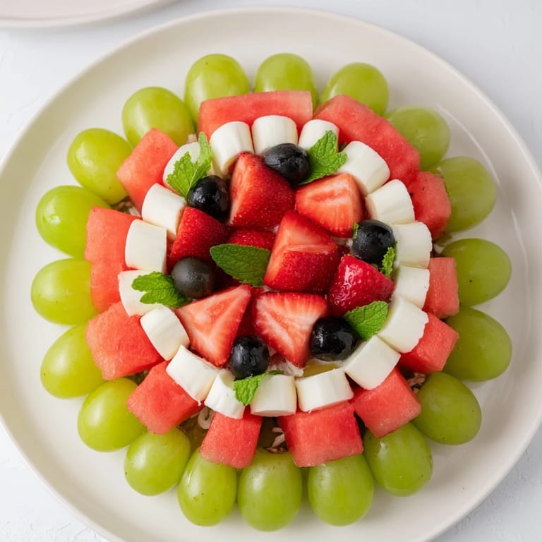 Vibrant Summer Watermelon Slice, a colorful, refreshing appetizer with watermelon, berries and cheese for a party.