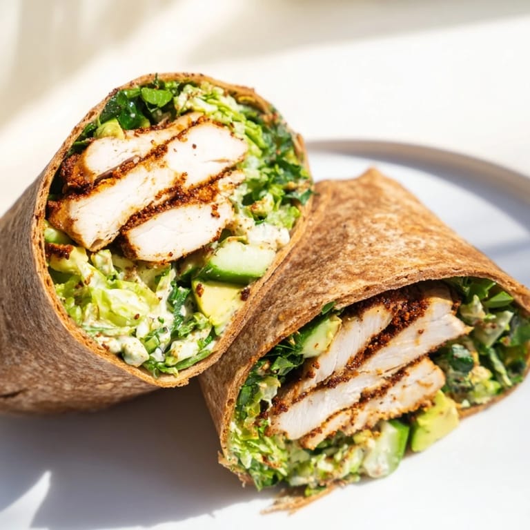 A close-up of delicious Green Goddess Chicken Wraps, ready to eat, bursting with fresh ingredients.