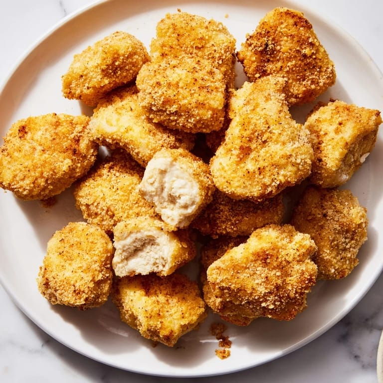 Tempting view of a plate of Air Fryer Un-Fried Chicken Nuggets, a healthier, delicious American comfort food.