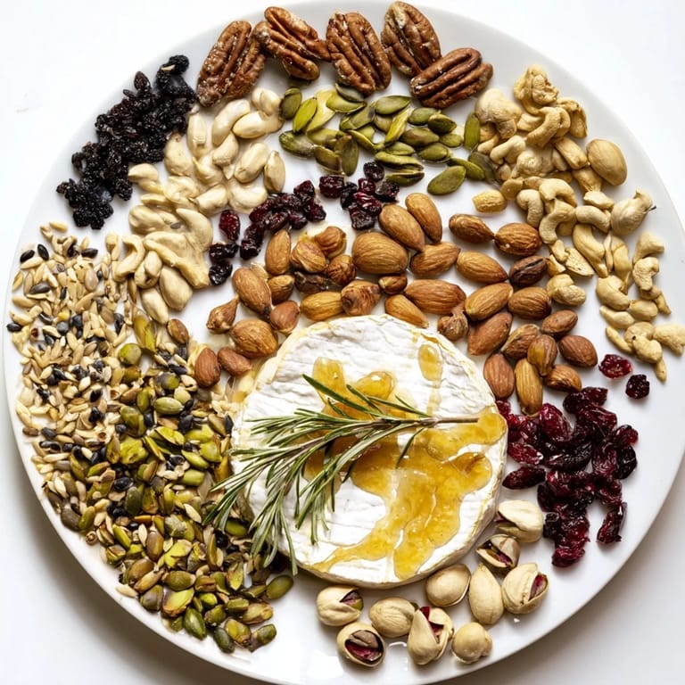 A creamy, decadent cheese wheel awaits in the center of this flavorful "The Labyrinth" grazing board.