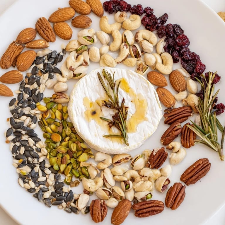 Perfect for parties: "The Labyrinth," a vibrant appetizer with nuts, seeds, and delicious cheese ready to serve.