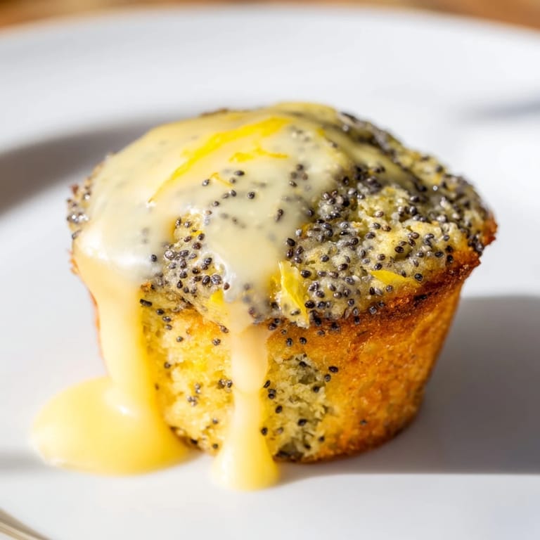Freshly baked lemon poppy seed muffins, stacked high and ready to enjoy with a cup of coffee.