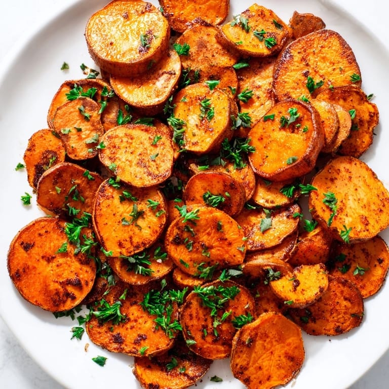 Vibrant orange Cajun roasted sweet potatoes, seasoned with smoky spices and ready for a tasty side.