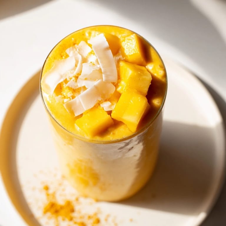 Enjoy this tropical, creamy Mango Turmeric Smoothie, a beautiful blend of healthy ingredients you'll love.