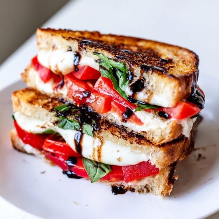 Enjoy warm, melty comfort: a delicious Caprese Salad Grilled Cheese with balsamic glaze.
