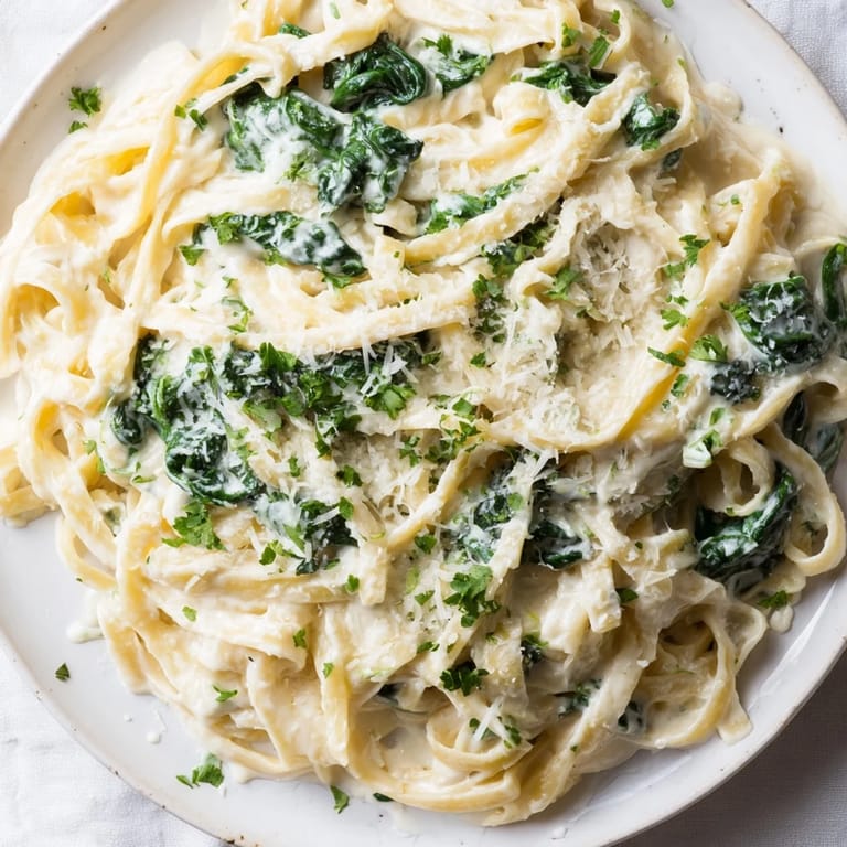 Imagine the creamy, cheesy perfection of this easy Creamy Spinach Fettuccine Alfredo, a delicious Italian-American meal.