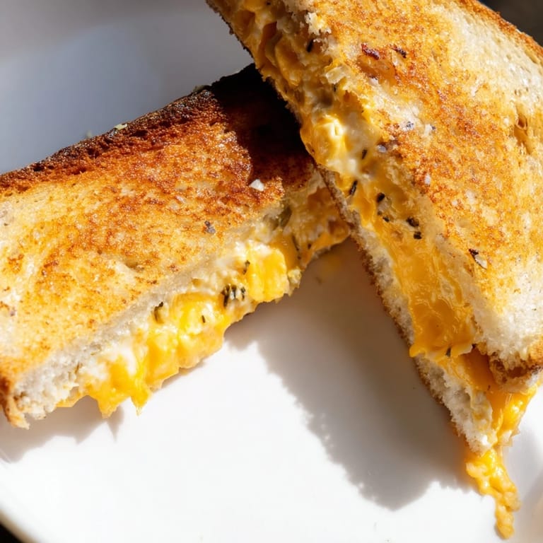 Melted sharp cheddar and cream cheese ooze from buttery sourdough bread, packed with finely chopped fresh jalapeños.