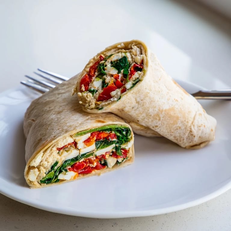 Fresh Mediterranean Veggie Wrap plated on a rustic board, garnished with crumbled feta and a sprinkle of oregano, ready for a light lunch.