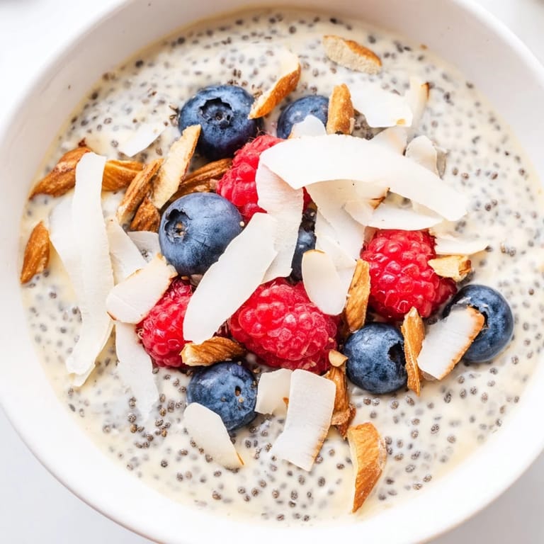 Healthy breakfast serving of Poppy Seed Chia Pudding with a spoon and a drizzle of maple syrup.