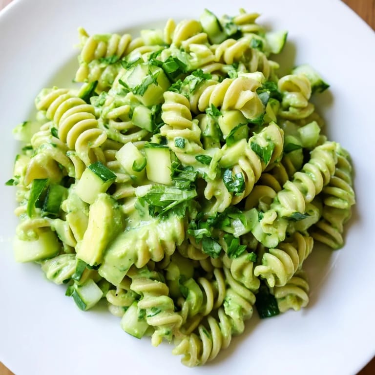 Garnished with extra herbs, the Green Goddess Pasta Salad is served chilled for a refreshing lunch.