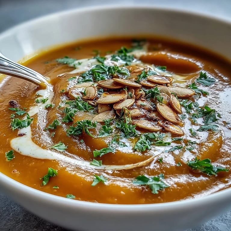 A bowl of smooth butternut squash and apple soup, perfect for a cozy meal.
