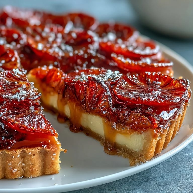 Freshly assembled Blood Orange Tarts with vibrant fruit topping, ready to chill before serving as a sweet treat.
