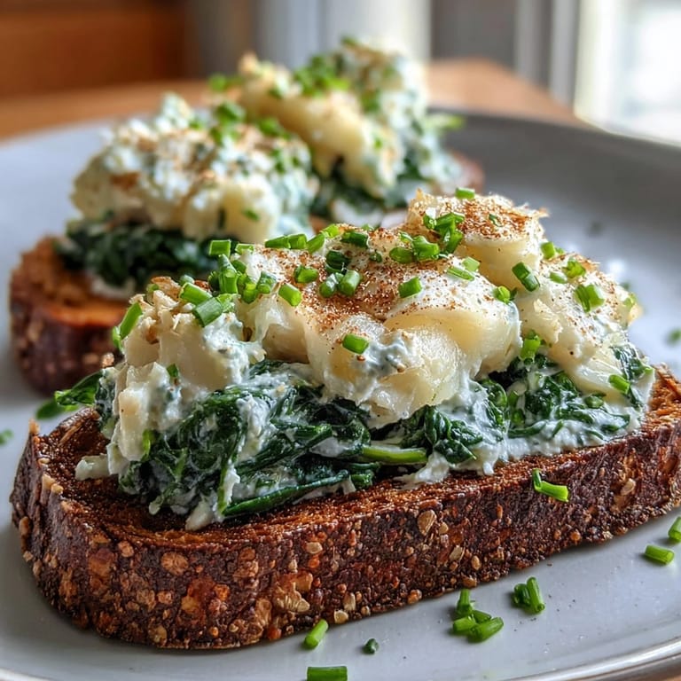 Freshly poached smoked haddock and tender greens piled high on crisp rye toast, served warm with lemon wedges for a bright, zesty finish.