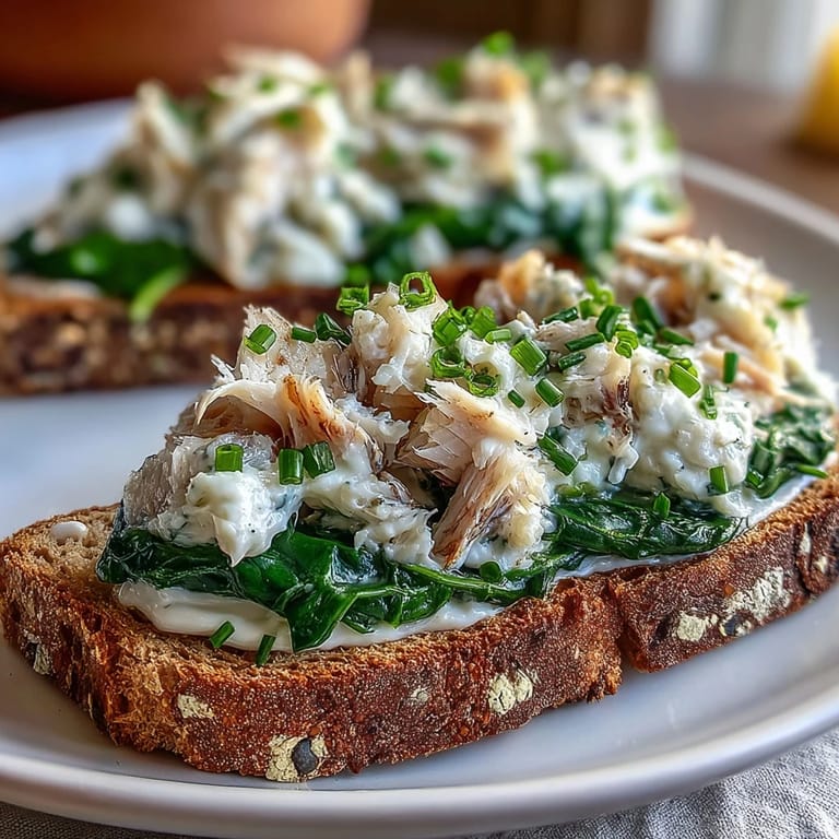 Hearty rye toasts layered with savory smoked haddock and wilted spinach, finished with fresh chives for a quick and protein-packed morning meal.