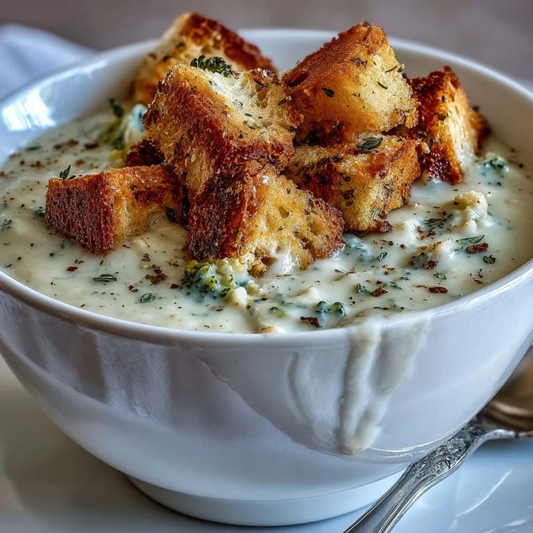 Warm Cauliflower and Broccoli Soup served in a white ceramic bowl, perfect for cozy weeknights.