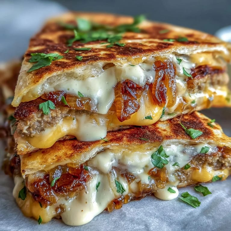 Sliced wedges of Cheesy Griddled Smashburger Quesadillas on a wooden board, ready to be enjoyed for dinner.