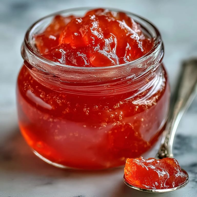 A pot of guava jelly boils on the stove, capturing the sweet, tropical aroma of cooking fruit and sugar mixture.