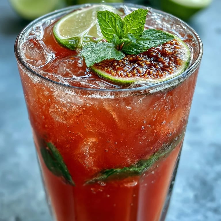 Refreshing pink guava nectar drink poured over ice, ready to quench summer thirst.