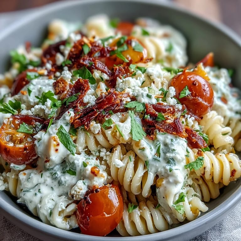 Colorful Elote Pasta Salad with sweet corn, spicy chili, and tangy Cotija, garnished with fresh cilantro and lime wedges.