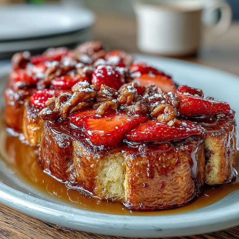 Spring Brunch Strawberry French Toast Bake with golden brioche and juicy strawberries baked in a creamy vanilla custard.