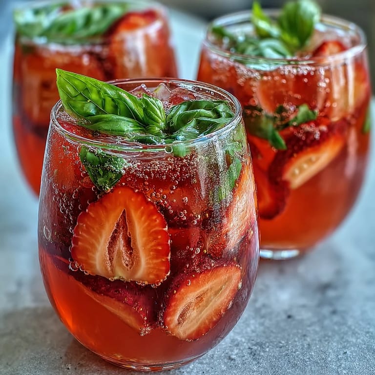 A colorful pitcher of Strawberry Basil Sangria Mocktail filled with sliced citrus, strawberries, and fragrant basil, perfect for summer gatherings.