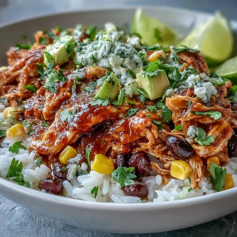 Warm salsa chicken bowls with fluffy rice, black beans, and a medley of fresh garnishes.