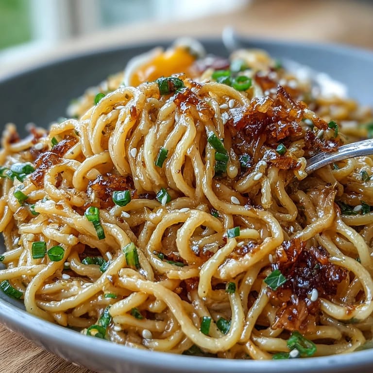Quick and indulgent garlic butter ramen with glossy sauce, tender noodles, and vibrant green onion garnish for a cozy meal.