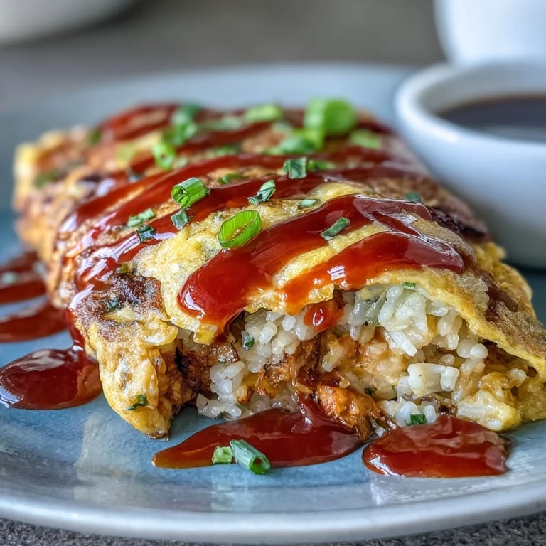 Savory Omurice, nestled in a cloud-like egg, ready to be drizzled with tangy ketchup.