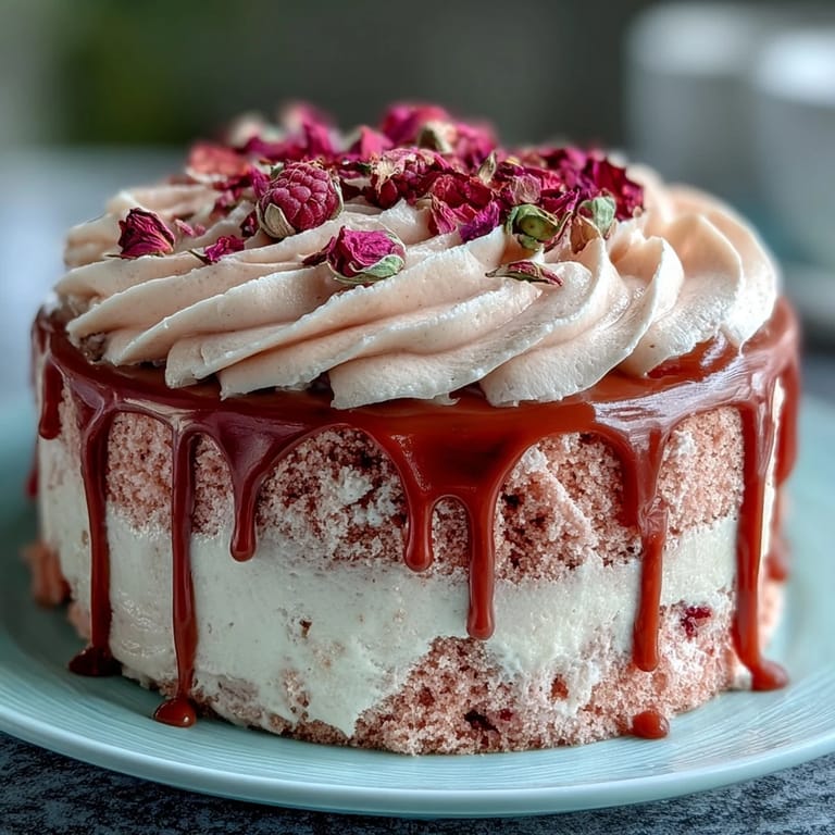 Luscious Bridal Shower Rosé Velvet Cake, perfect for celebrations with a decorative gold effect.