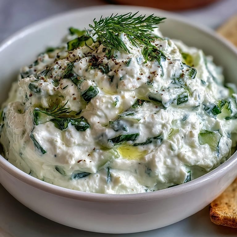 Fresh Greek Skyr Tzatziki, showcasing vibrant dill and zesty garlic.