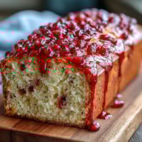 Freshly baked Blood Orange Loaf Cake with poppy seeds, glistening with a sweet citrus glaze on a cooling rack.