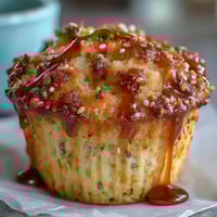 A batch of bright lemon poppy seed muffins with a glossy lemon glaze, perfect for spring brunch or a sweet snack.