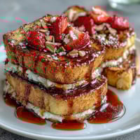 Spring Brunch Strawberry French Toast Bake with golden brioche and juicy strawberries baked in a creamy vanilla custard.