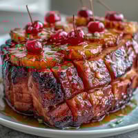 Honey Glazed Ham with Pineapple shines with glistening golden glaze and tropical pineapple rings.
