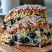 Freshly baked lemon blueberry scones with a golden crust, juicy blueberries, and a tangy lemon glaze.