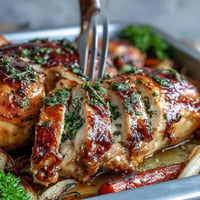 Herb Butter Roast Chicken with crispy golden skin and juicy meat, roasted with preserved lemon and fresh herbs for a flavorful French-inspired main dish.